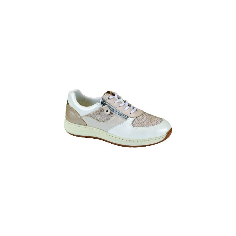 Sneaker cuir argent réglage par lacet et glissière